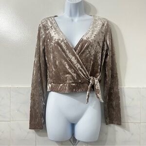 Stelen Crushed Velvet M Long sleeve Wrap Crop Top Babydoll Y2K Whimsigoth Fairy
